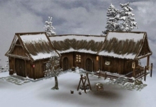 天空飘雪得木屋3D模型图片