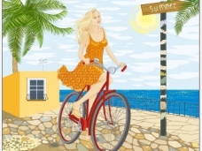 夏日骑自行车的美女图片