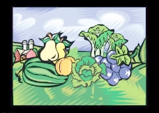 彩色版画 蔬菜水果图片