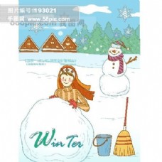 冬季小女孩矢量素材矢量图片HanMaker韩国设计素材库
