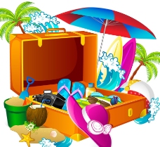 假日旅行海浪旅行箱夏日度假背景图片