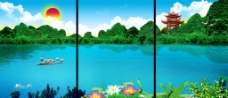 无框山水风景桂林漓江画长卷画巨幅风景巨幅山水花鸟画图片