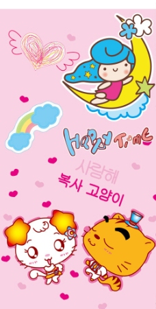 韩国小狗韩国卡通小猫小狗女孩月亮彩虹翅膀花纸图片