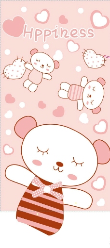 多彩的背景韩国卡通可爱的小熊桃心花纸图片