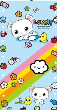 韩国小狗韩国卡通彩虹小狗花朵草莓小鸡花纸图片
