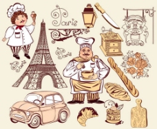 法国巴黎矢量素材面包师傅